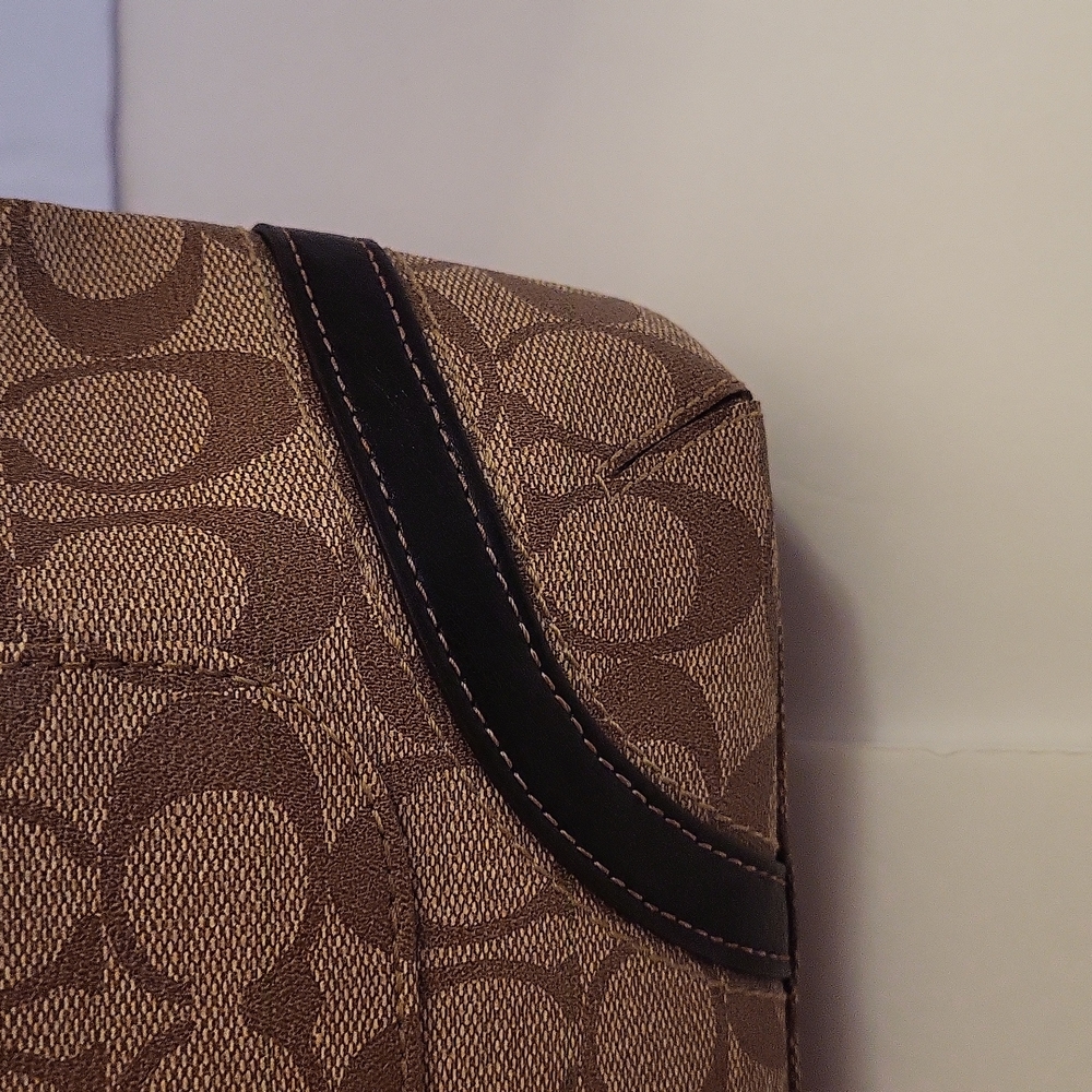 NWOT Coach Signature Logo Small Tote, Tan and Brown, Leather Trim - Picture 2 of 16